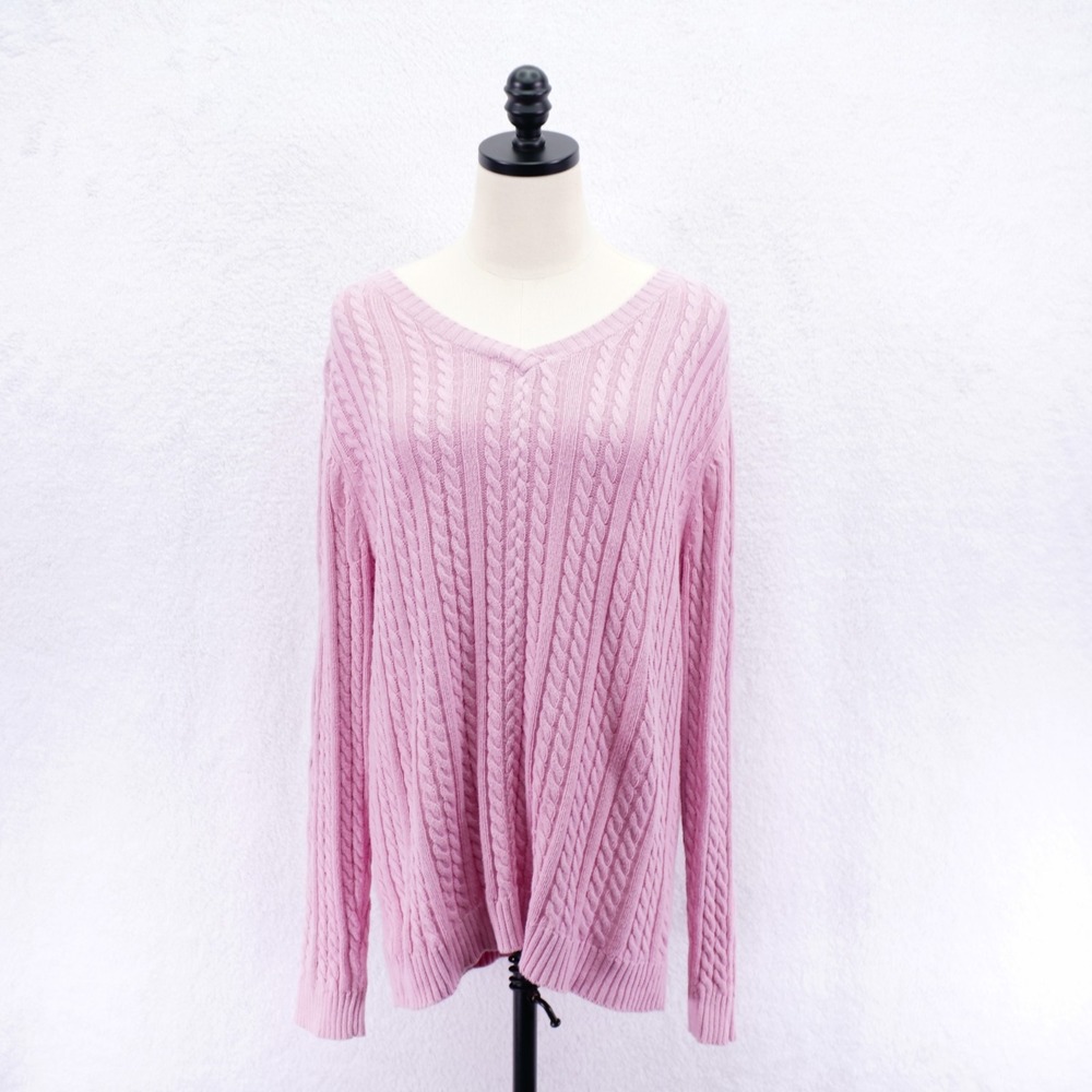 Croft & Barrow -2XL- Pink Cable Knit Sweater V-Neck Long Sleeve